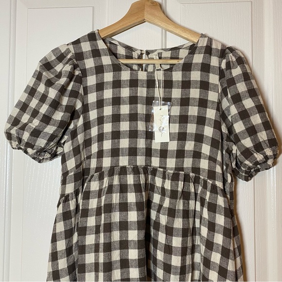 Rylee + Cru NWT Linen Marley Charcoal Checkered Gingham Babydoll Mini Dress XS - Picture 2 of 14